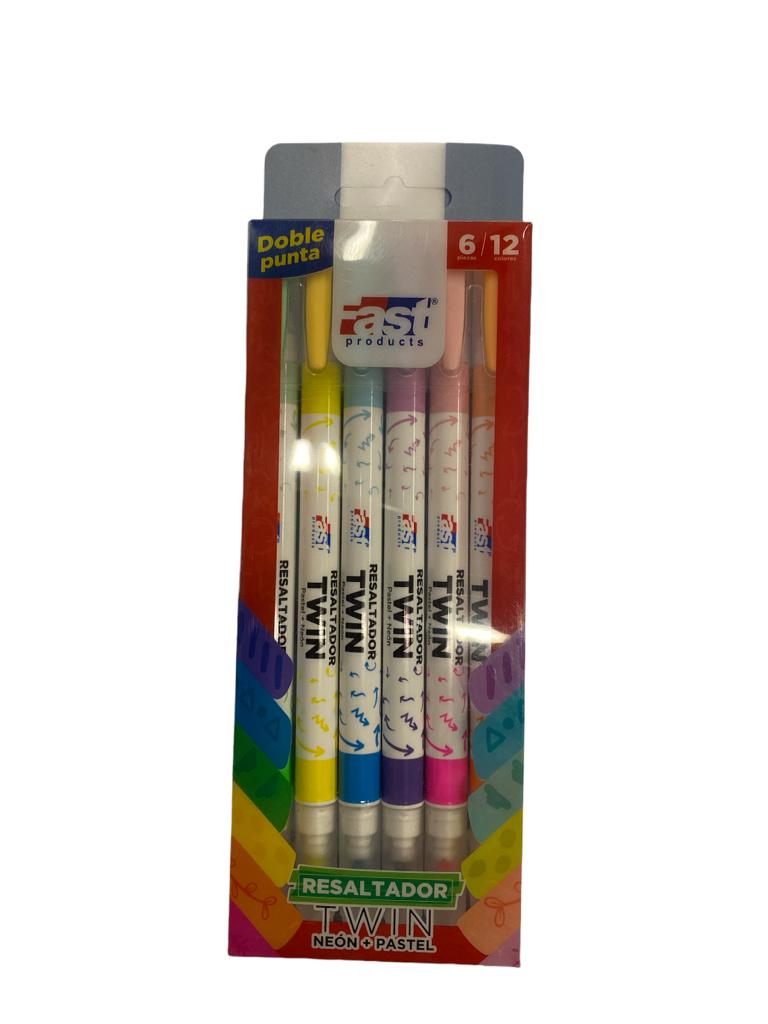 MARCADOR RESALTADOR FAST DOBLE PUNTA NEON-PASTEL ESTUCHE X 6