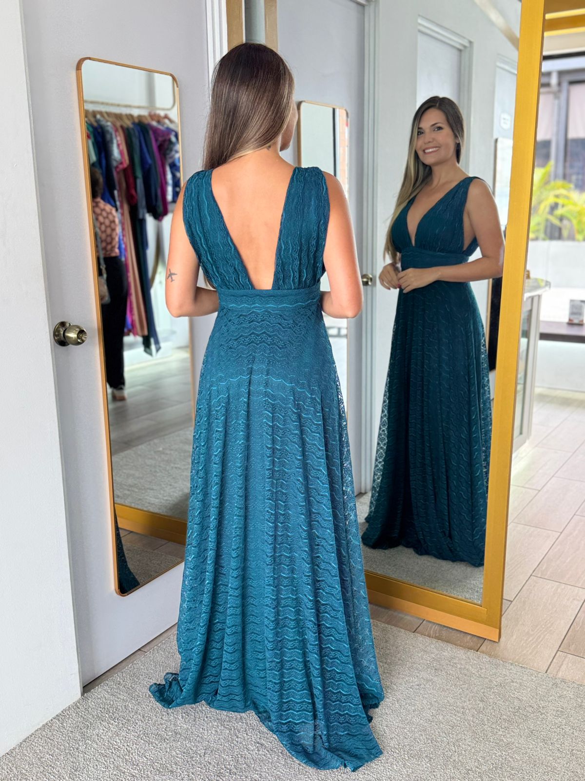 Green Deep V Maxi Dress (Talla S) thumbnail