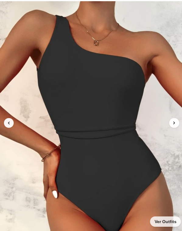 Black Plain One Shoulder One Piece Swimsuit (Talla M)
