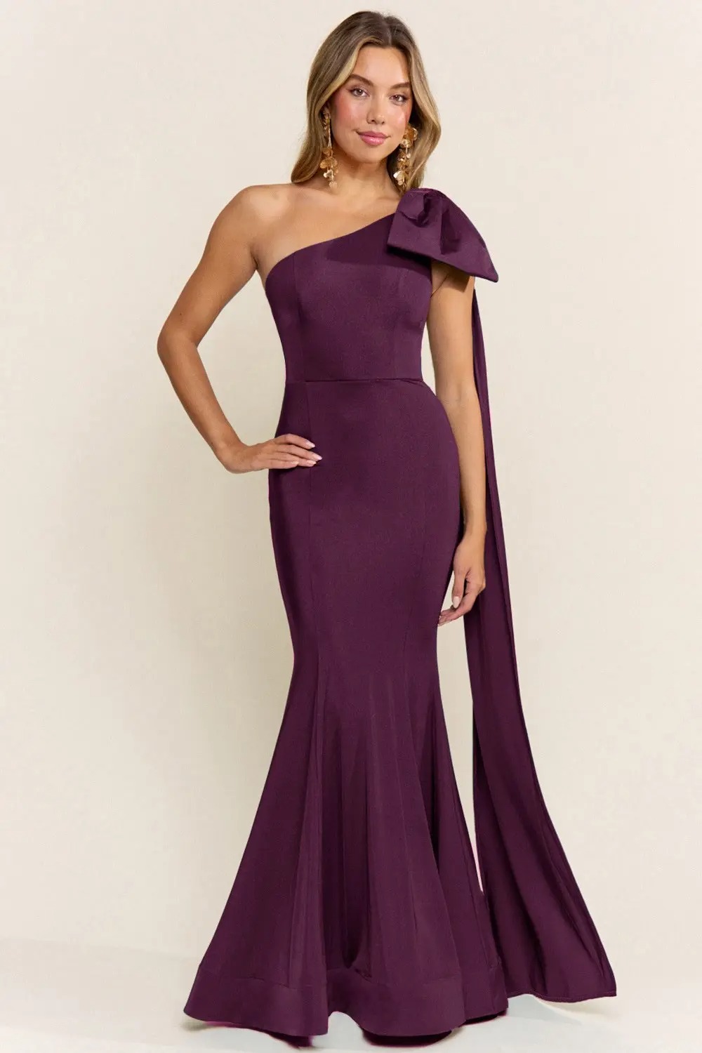 Plum One Should Bow Maxi Dress (Talla S) thumbnail