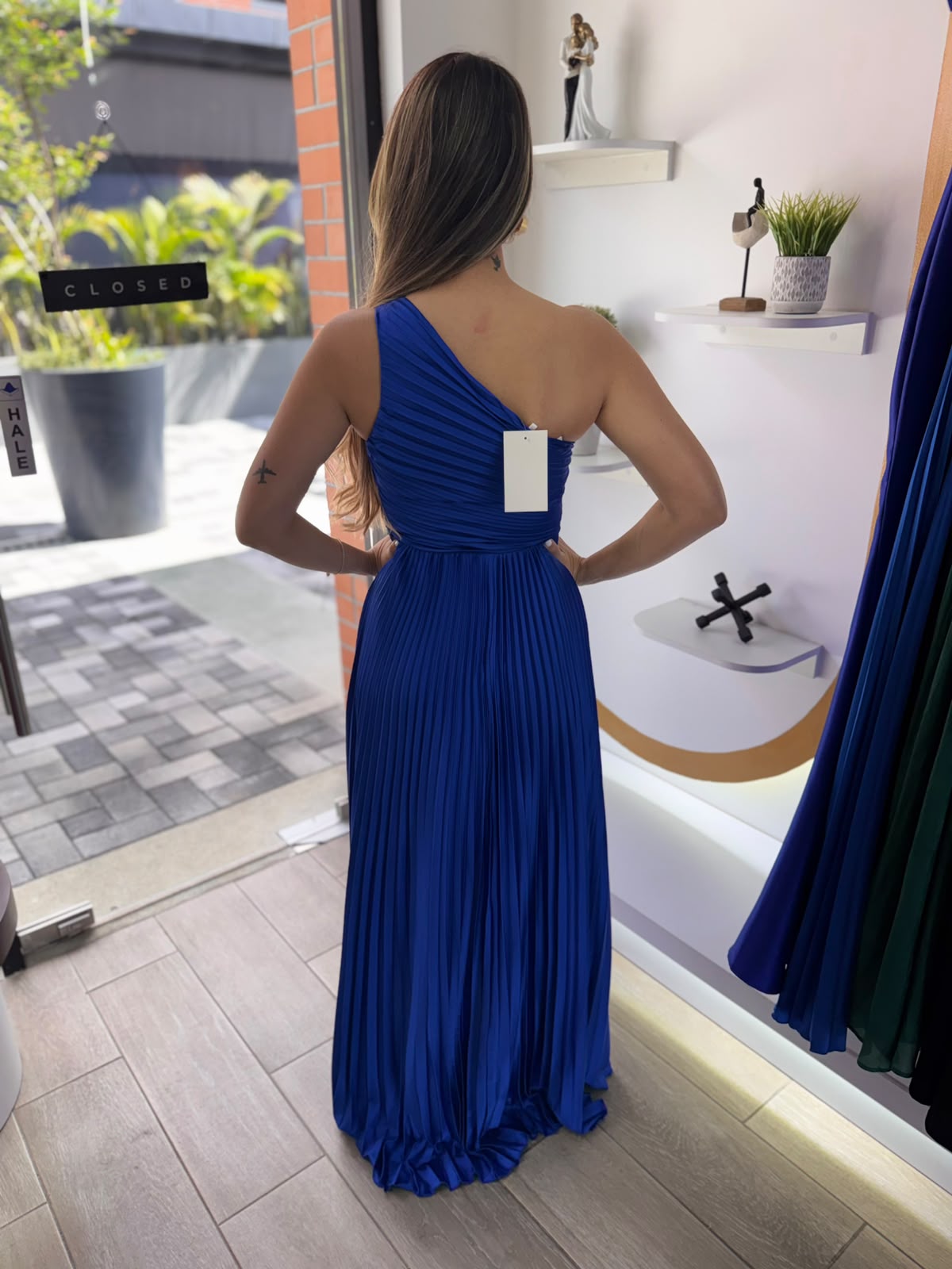 Royal Blue Pleated One Shoulder Maxi Dress (Talla L) thumbnail