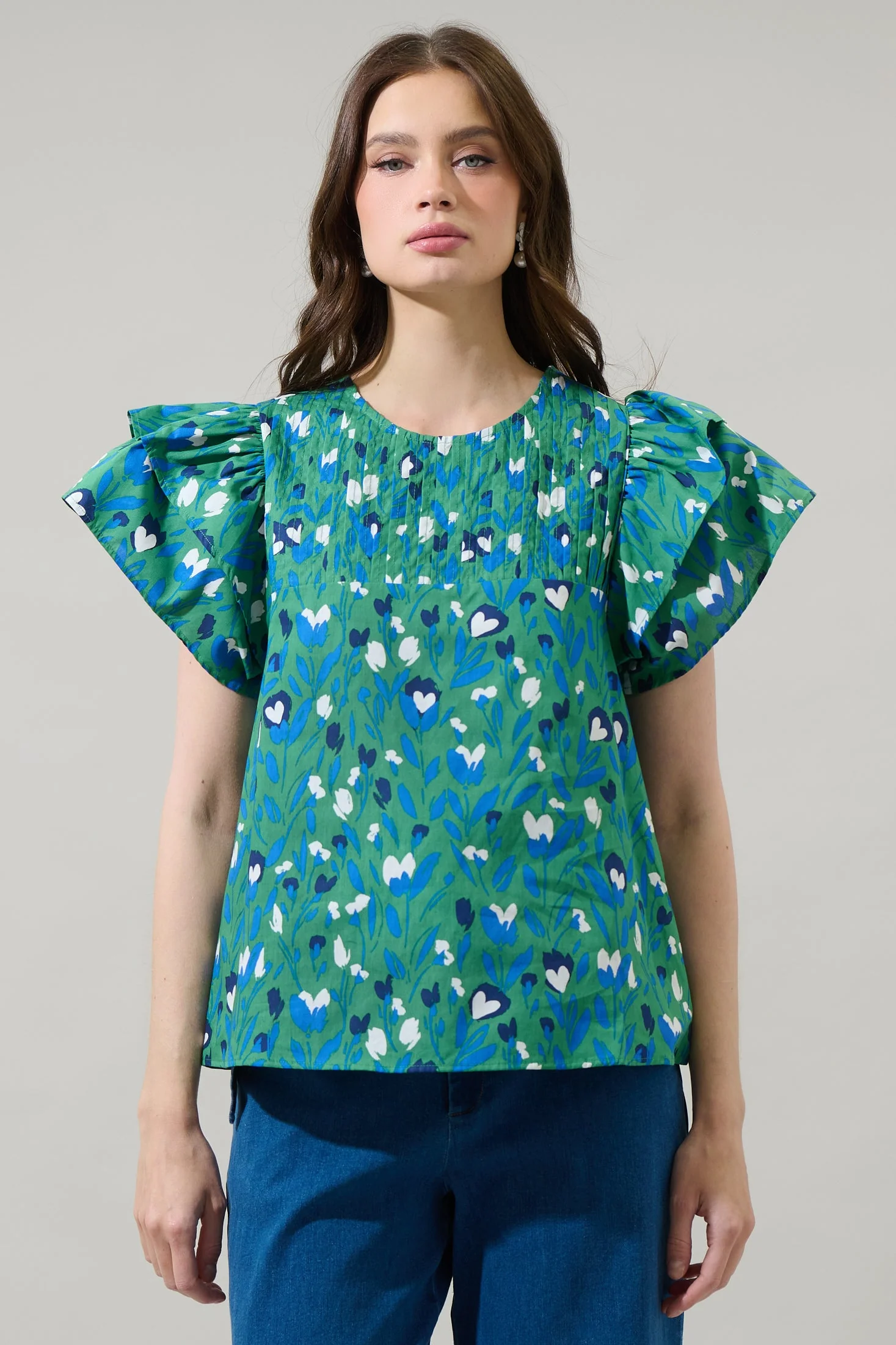 Green Laury Floral Star Ruffle Top (Talla XS) thumbnail