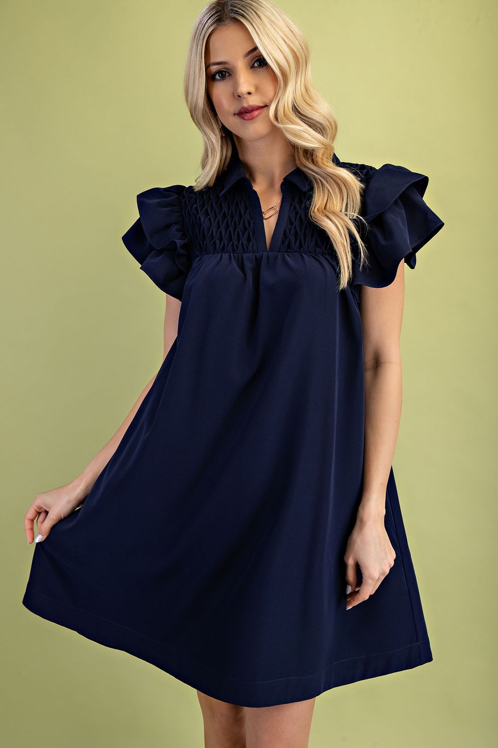 Navy Ruffle Sleeve Mini Dress (Talla S) thumbnail
