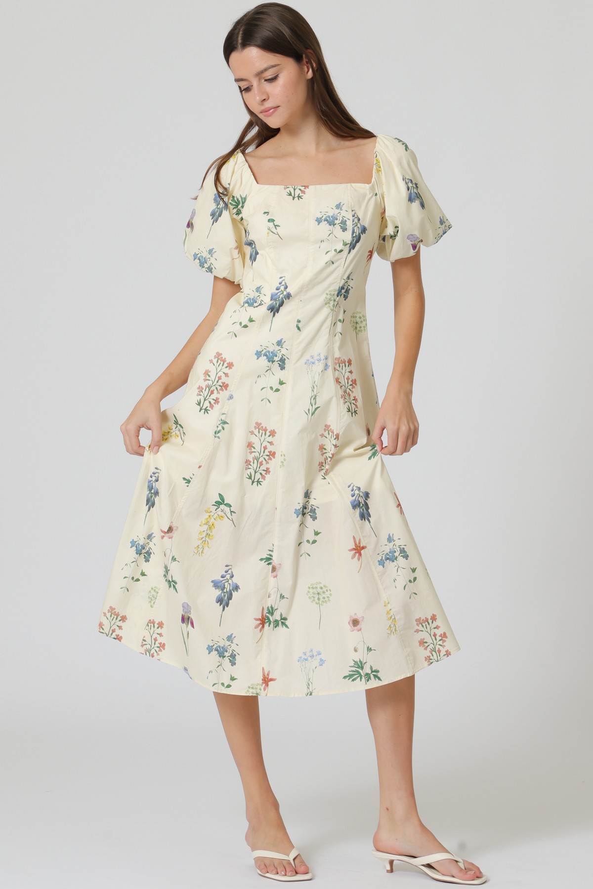 Ivory Bubble Sleeve Midi Dress (Talla M) thumbnail