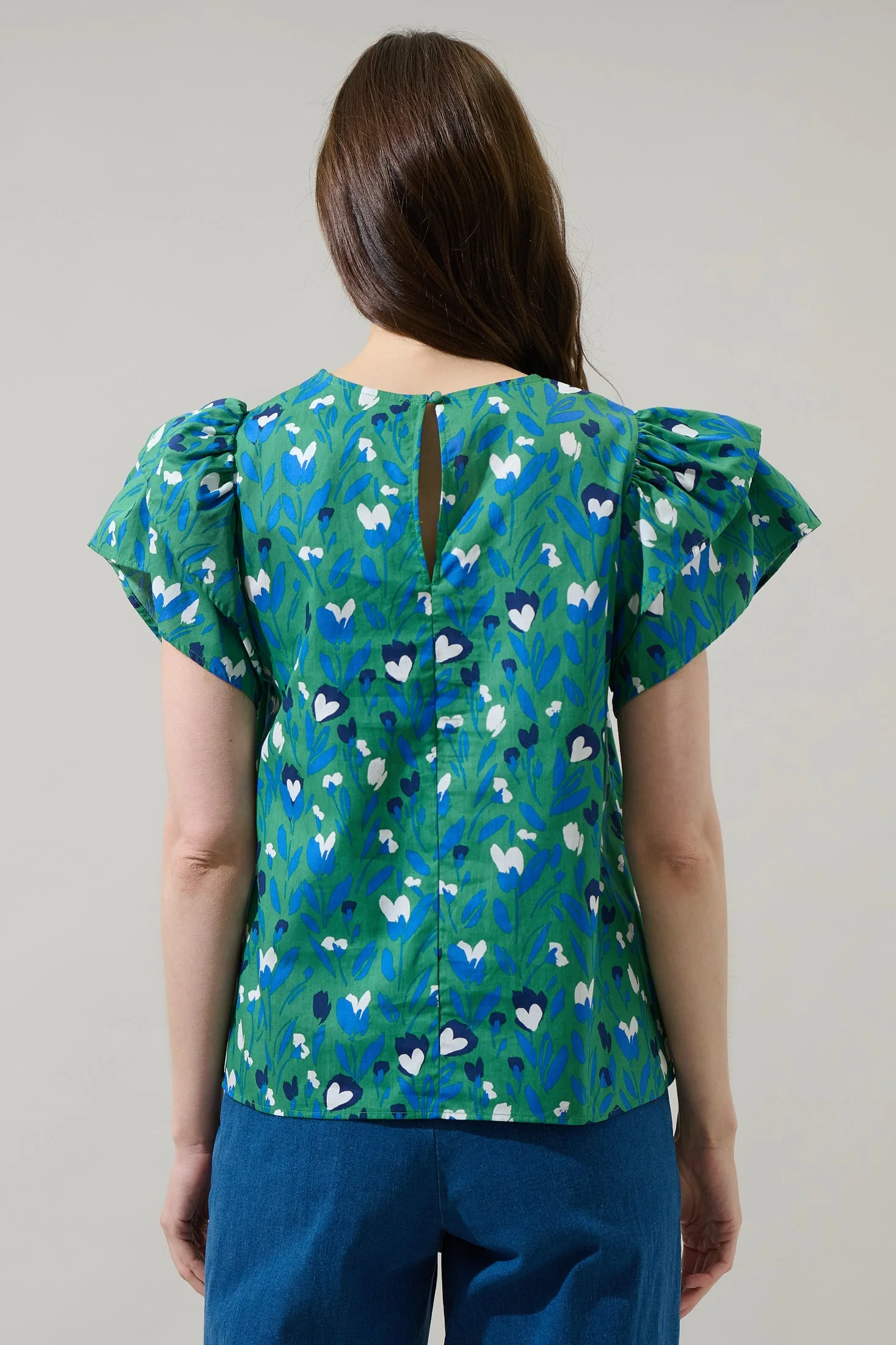Green Laury Floral Star Ruffle Top (Talla XS) thumbnail