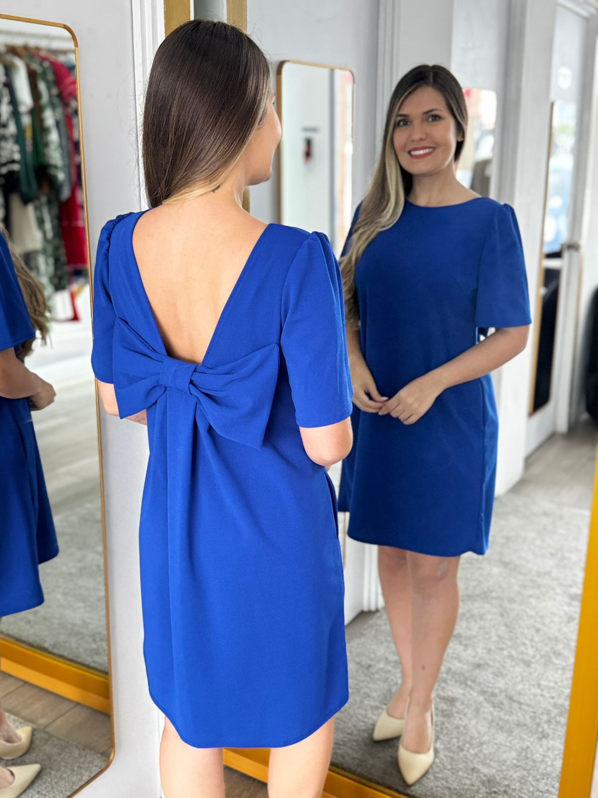 Cobalt solid shift dress short puff sleeve (Talla M) thumbnail