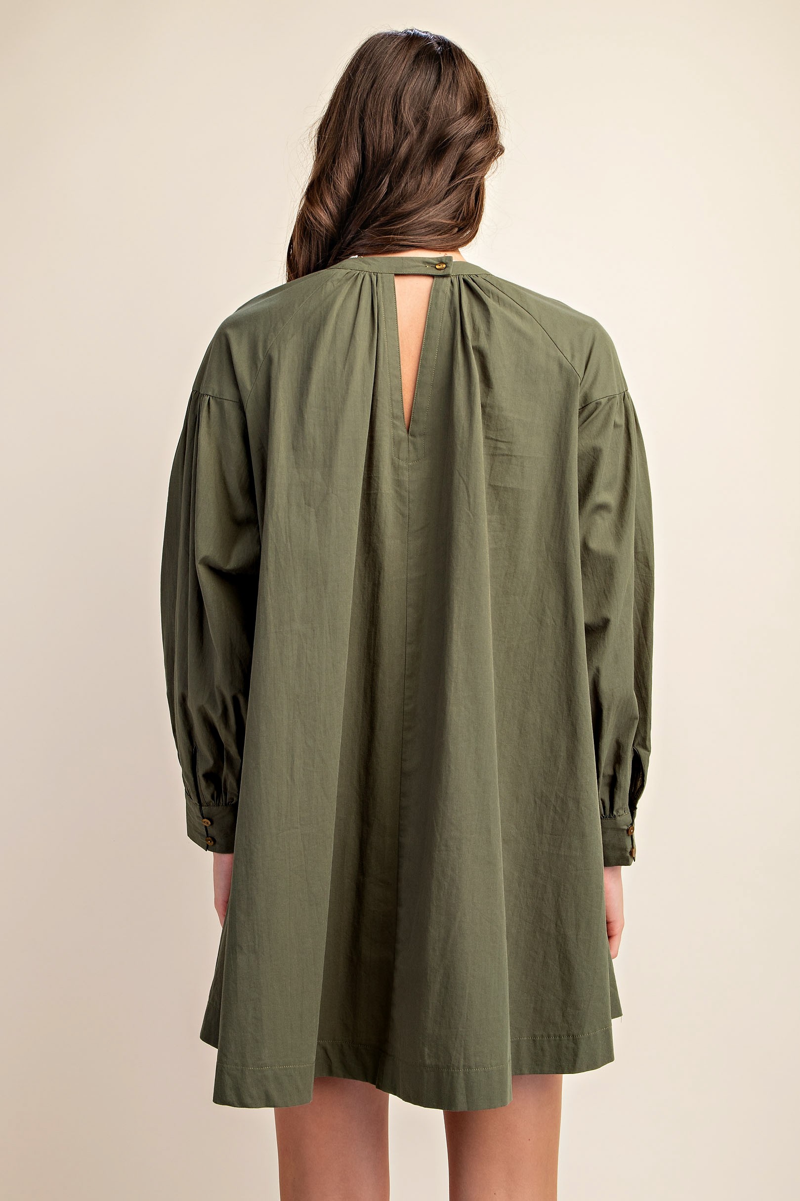 Olive Long Sleeve Mini Dress with Lace (Talla L) thumbnail