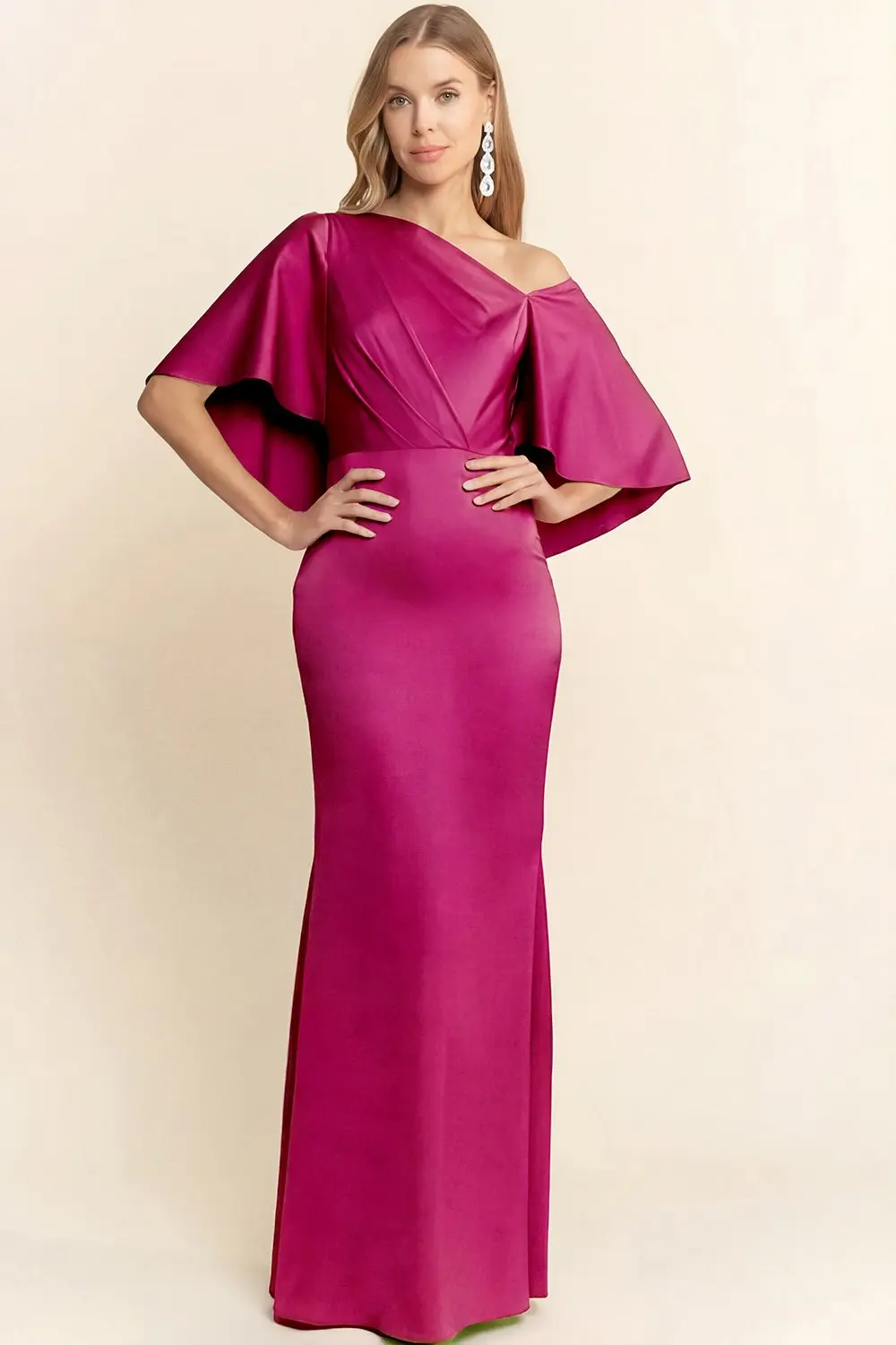 Magenta Asymmetric Mermaid Maxi Dress (Talla S) thumbnail
