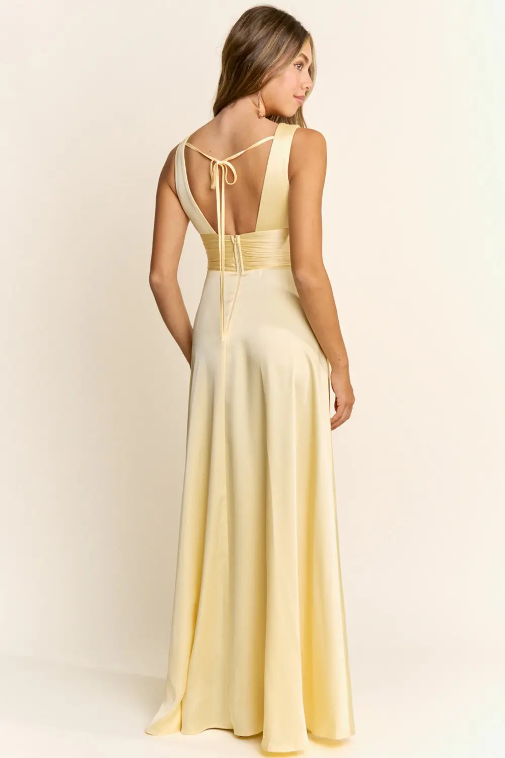 Butter Yellow Elegant V-neck Maxi Dress (Talla S) thumbnail