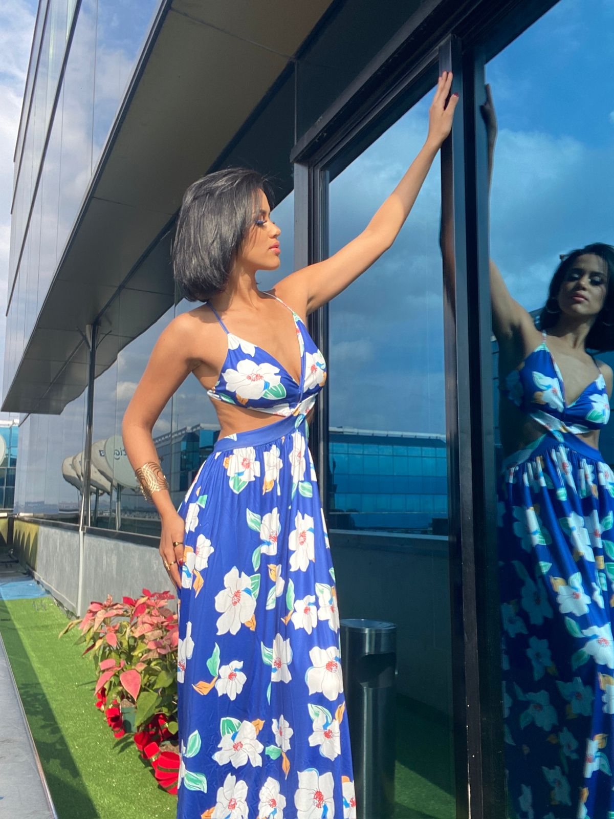 Blue Spaghetti Strap Maxi Dress (Talla M)