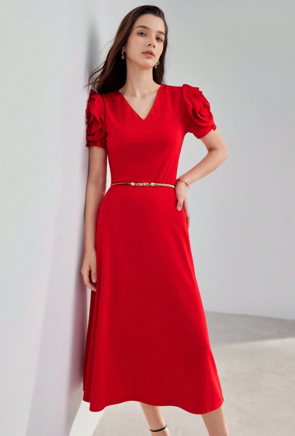 Red Ruffle Sleeve Dress (Talla S) thumbnail