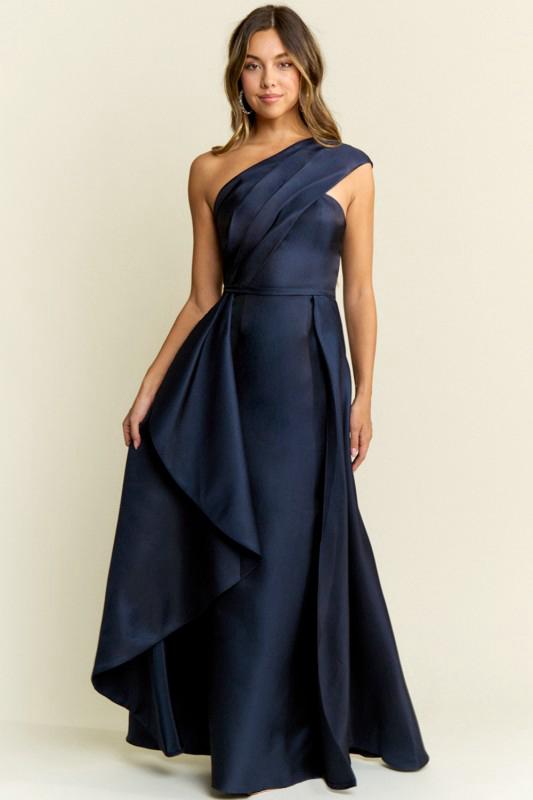 Navy One Shoulder Elegant Evening Gown (Talla S) thumbnail