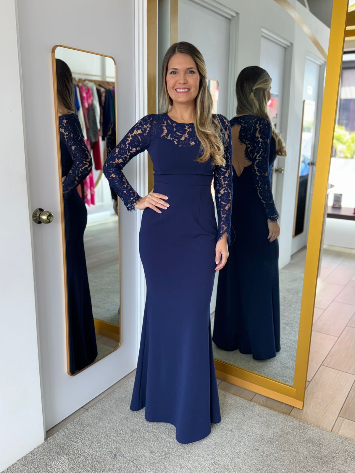 Navy Open Back Maxi Dress (Talla M)