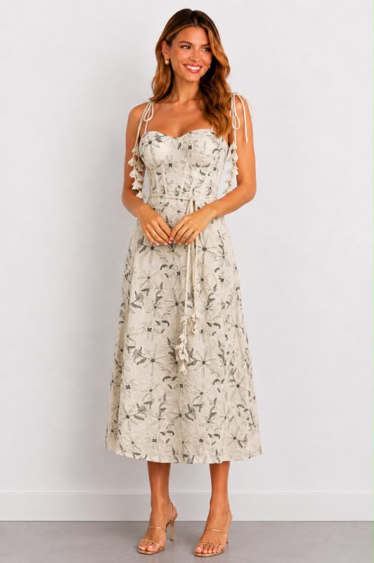 Cream Tie-shoulder Midi Dress (Talla L) thumbnail