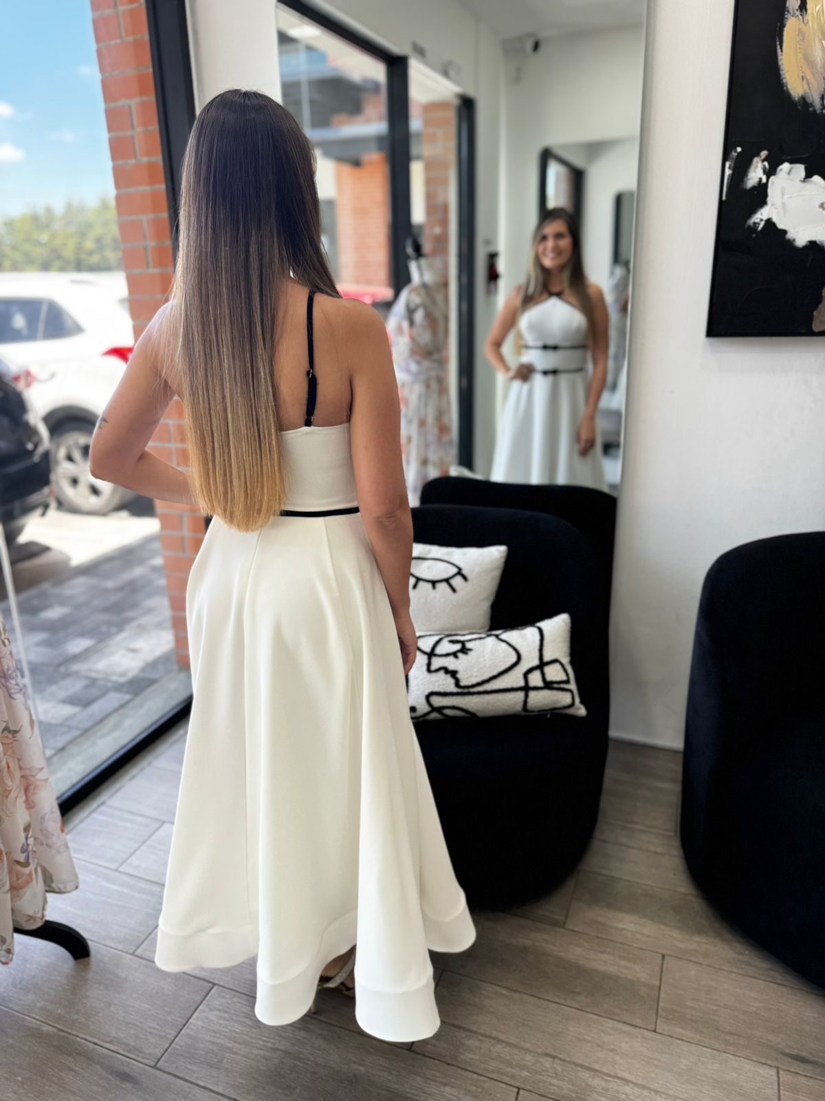 White Formal Maxi Dress with  Ribbon (Talla S) thumbnail