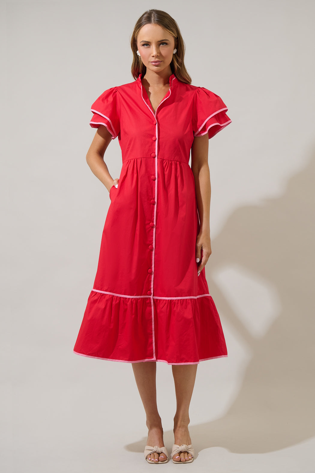 Red Davie Button Down Midi Dress (Talla XL) thumbnail