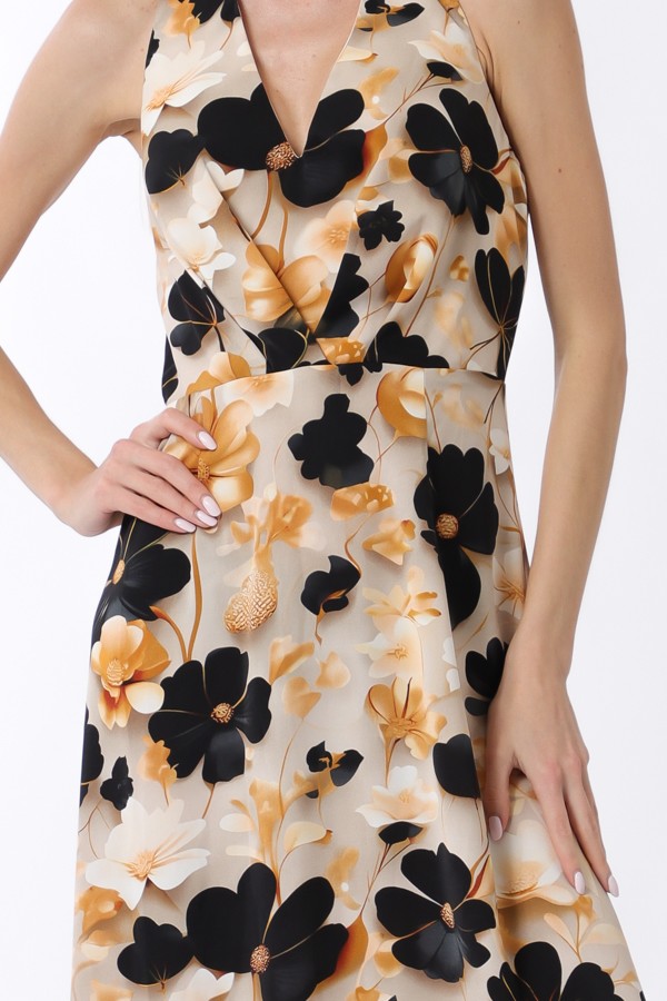 Black & Gold Halter Tie Back Neck Cb Zipper Maxi Dress (Talla S) thumbnail