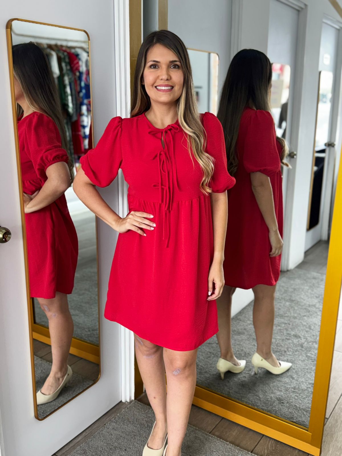 Red Tie Baby Doll Dress (Talla S)