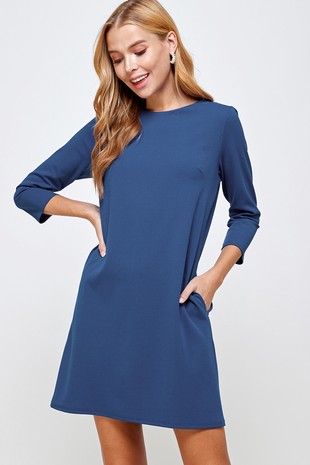 Denim Blue Solid Dress (Talla L) thumbnail