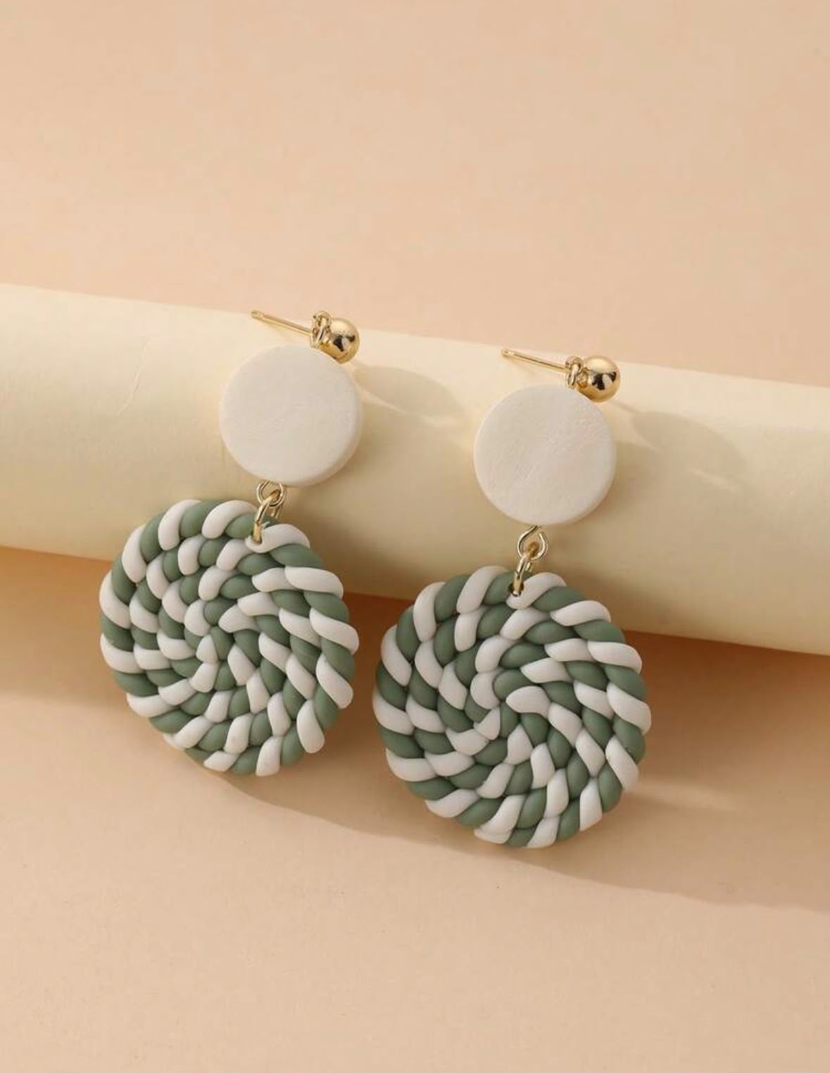 Green Bohemian Woven Round Earrings