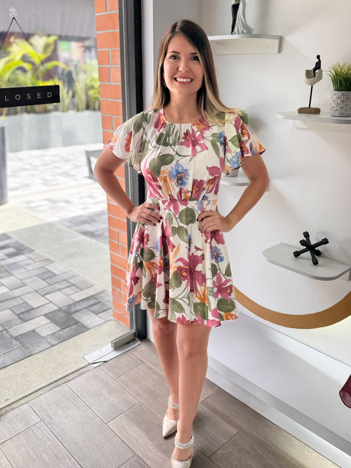 Mauve Multicolor Printed Swing Mini Dress (Talla L)