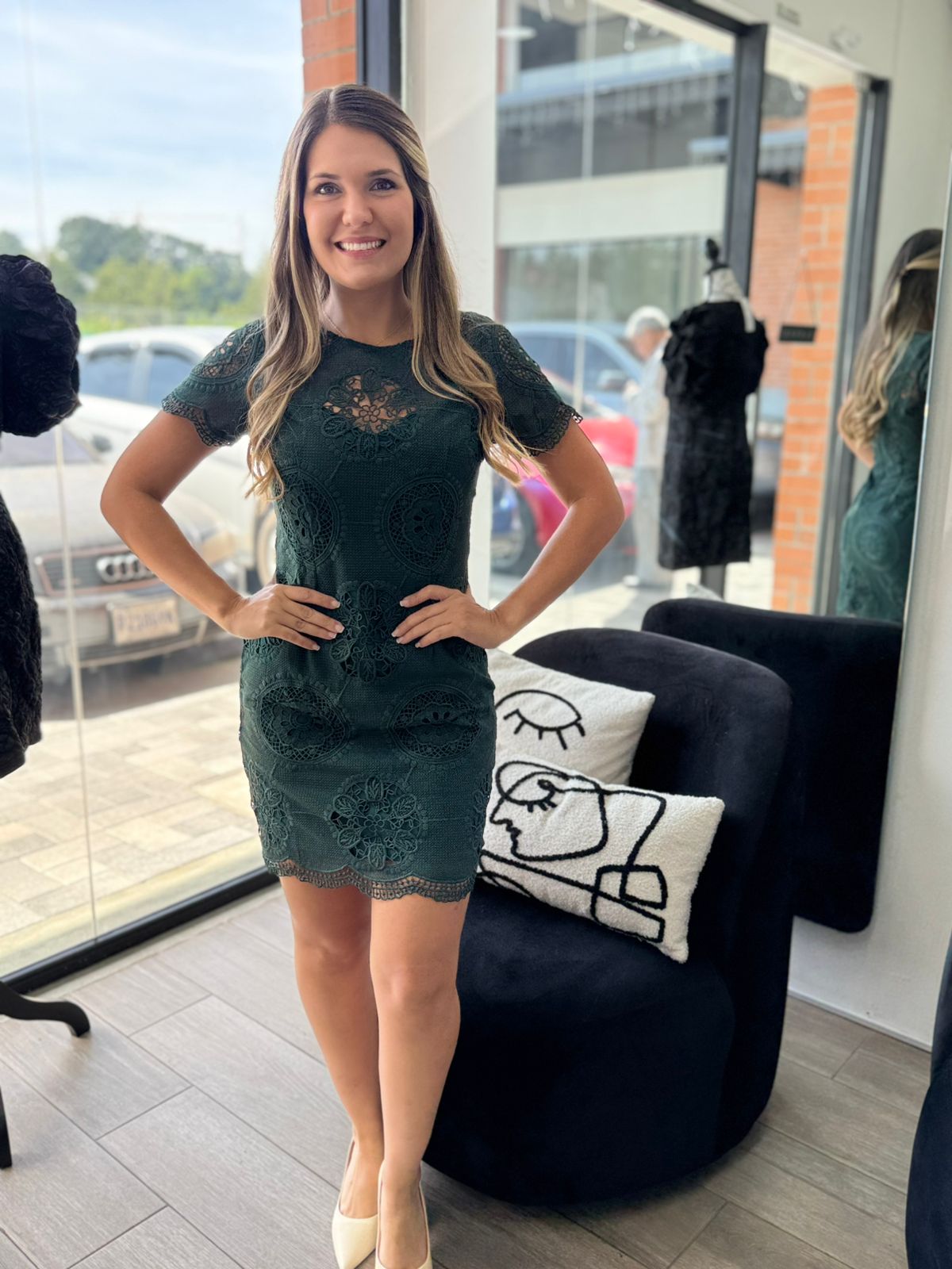 Hunter Green Laced Mini Dress (Talla M)