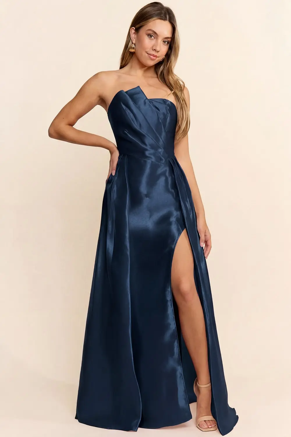 Navy Organza Slit Maxi Dress (Talla M) thumbnail