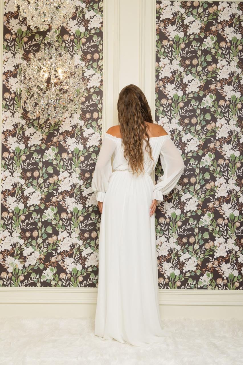 White Elegant Off Shoulder Maxi Dress (Talla L) thumbnail