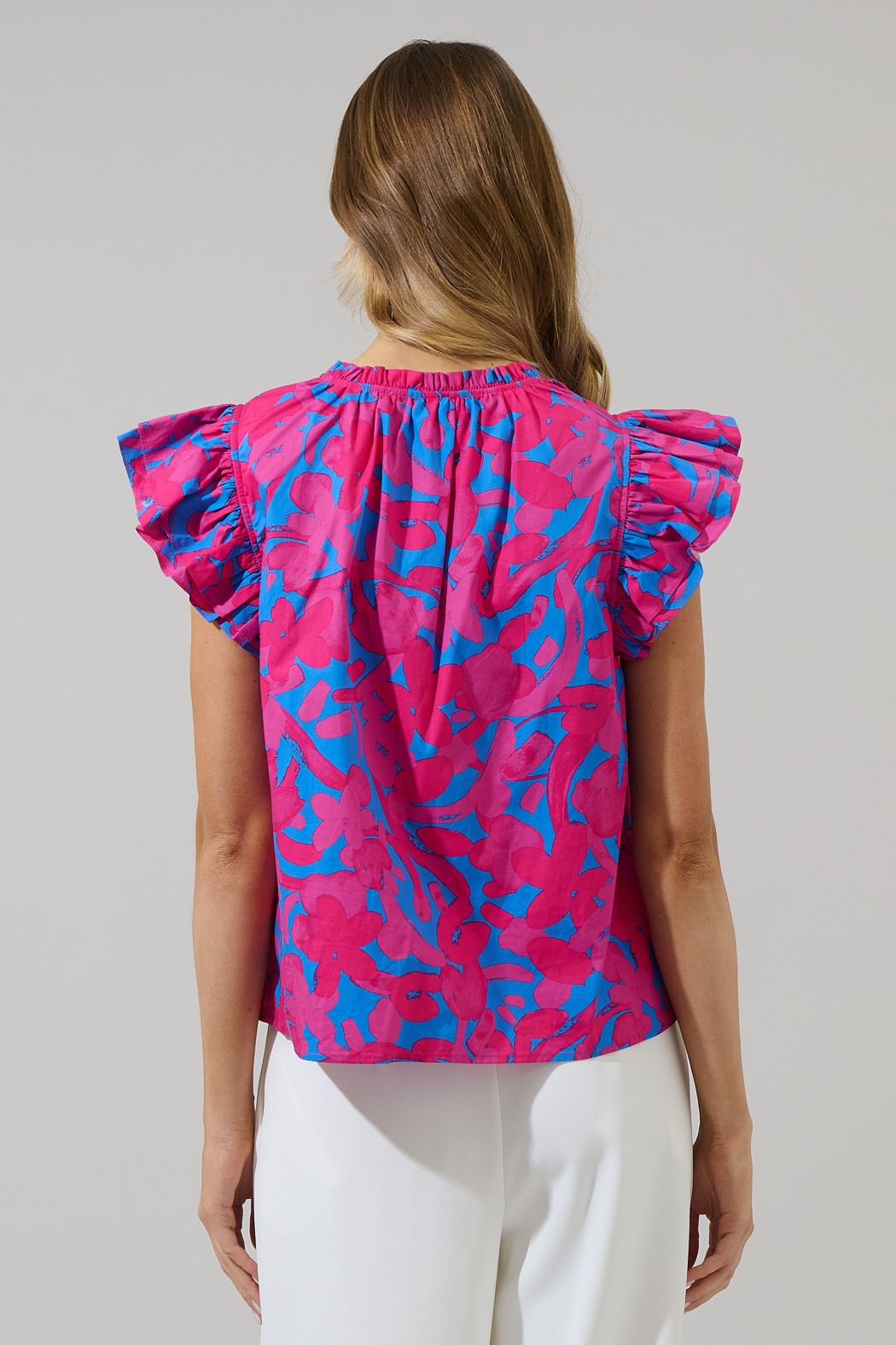 Yeraldi Berry Risette Ruffle Split Neck Top (Talla XL) thumbnail