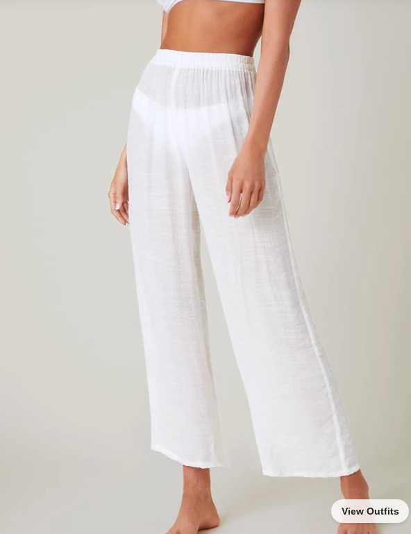 White Solid Sheer Beach Pants (Talla L)