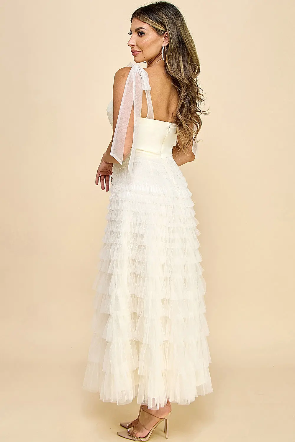 Cream Tulle Mesh Midi Dress (Talla S) thumbnail