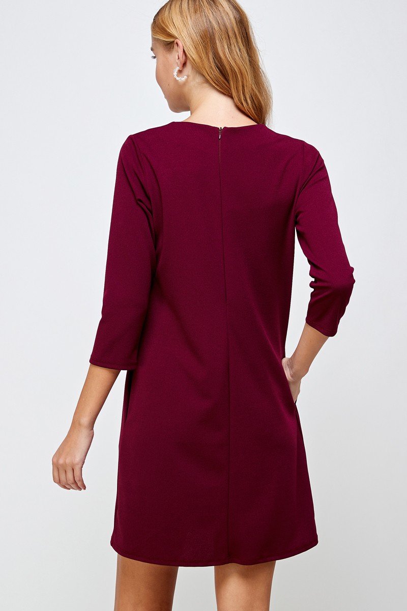 Wine Solid shift dress 3/4 sleeve (Talla S) thumbnail