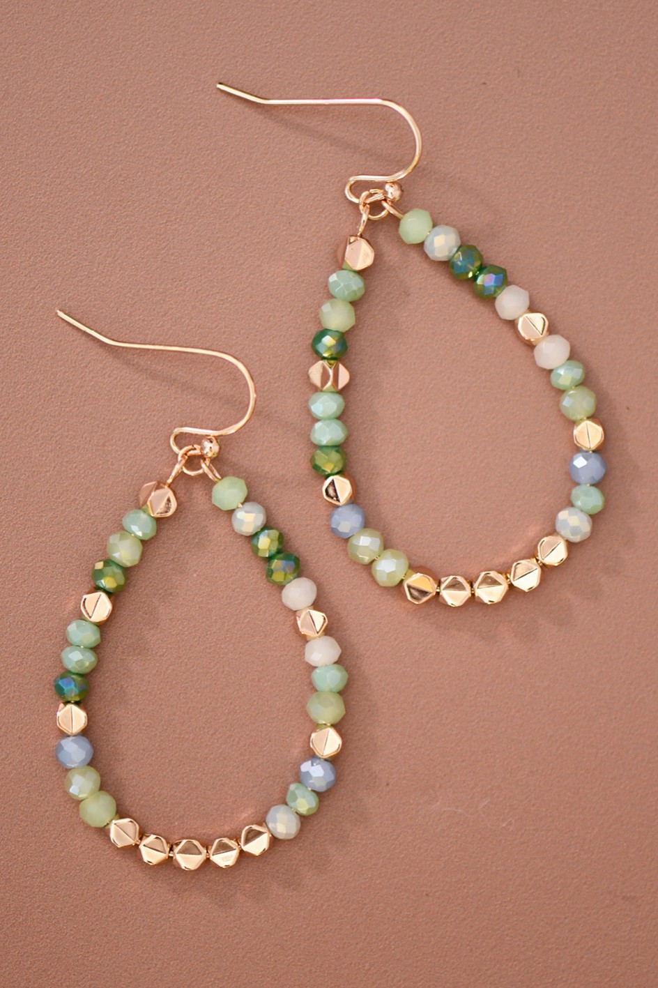 Green & Blue Crystal Beaded Teardrop Earrings thumbnail
