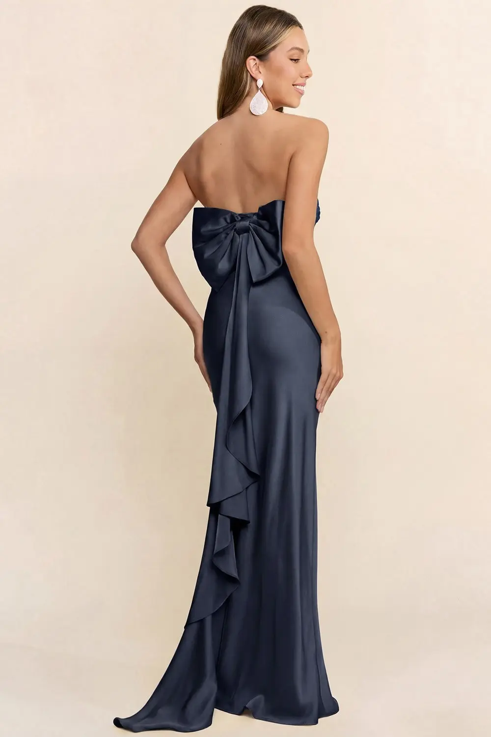 Navy Strapless Satin Maxi Dress (Talla M) thumbnail