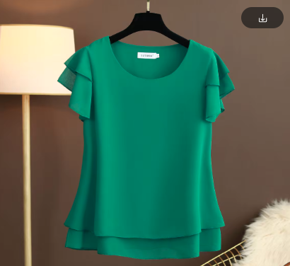 Grass Green Blouse Loose O-Neck Chiffon (Talla M) thumbnail