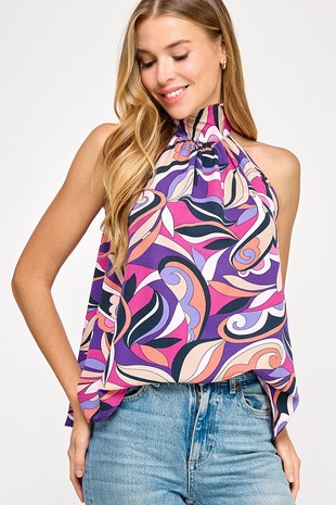 Violet Halter Stamped Blouse (Talla M)