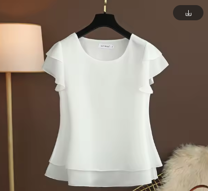 White Blouse Loose O-Neck Chiffon (Talla L)   thumbnail