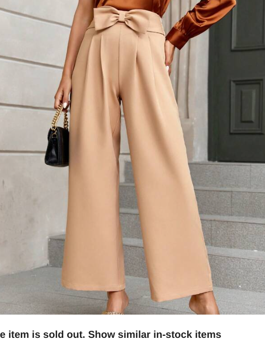 Beige Privé High Waist Plicated Detail Bow Front Wide Leg Pants (Talla S)