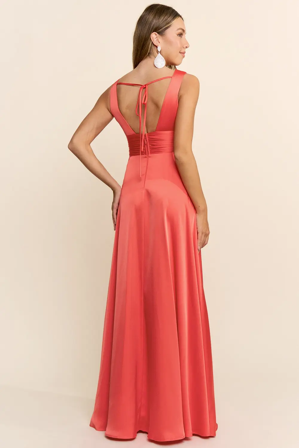Coral Elegant V-neck Maxi Dress (Talla M) thumbnail