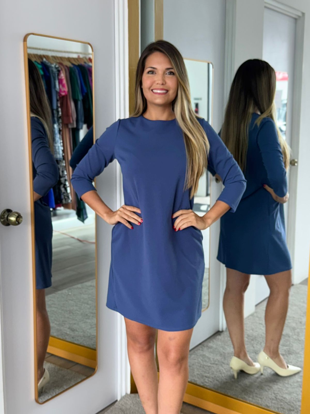 Denim Blue Solid Dress (Talla XL)