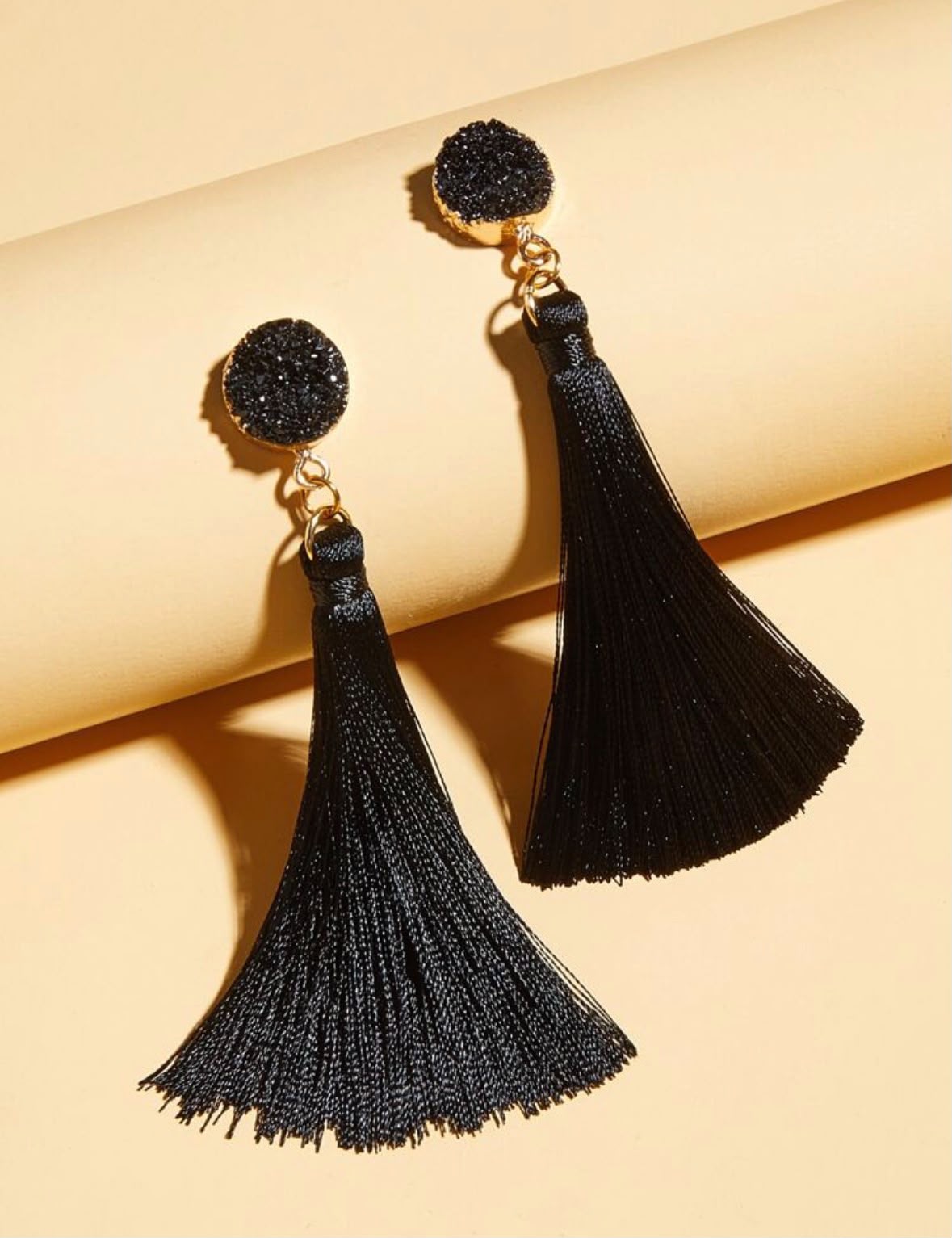 Black Tassel Charm Drop Earrings