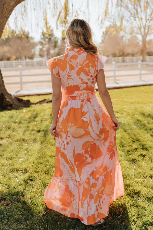 Lenira Pink Orange Button Down Maxi Dress (Talla S) thumbnail