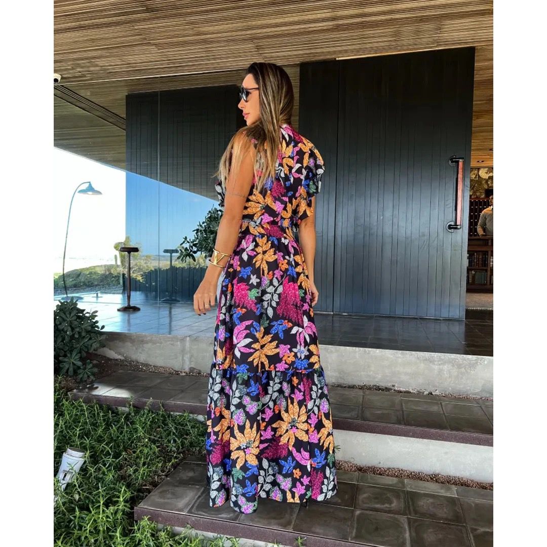 Floral Neck One Piece Dress Strappy Backless Dress (Talla S) thumbnail