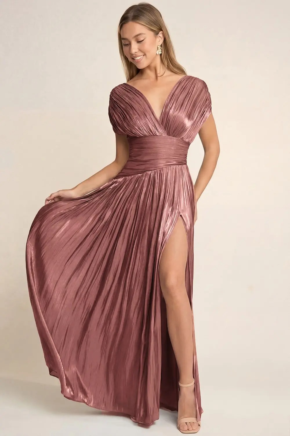 Marsala Elegant Pleated Maxi Dress (Talla S) thumbnail
