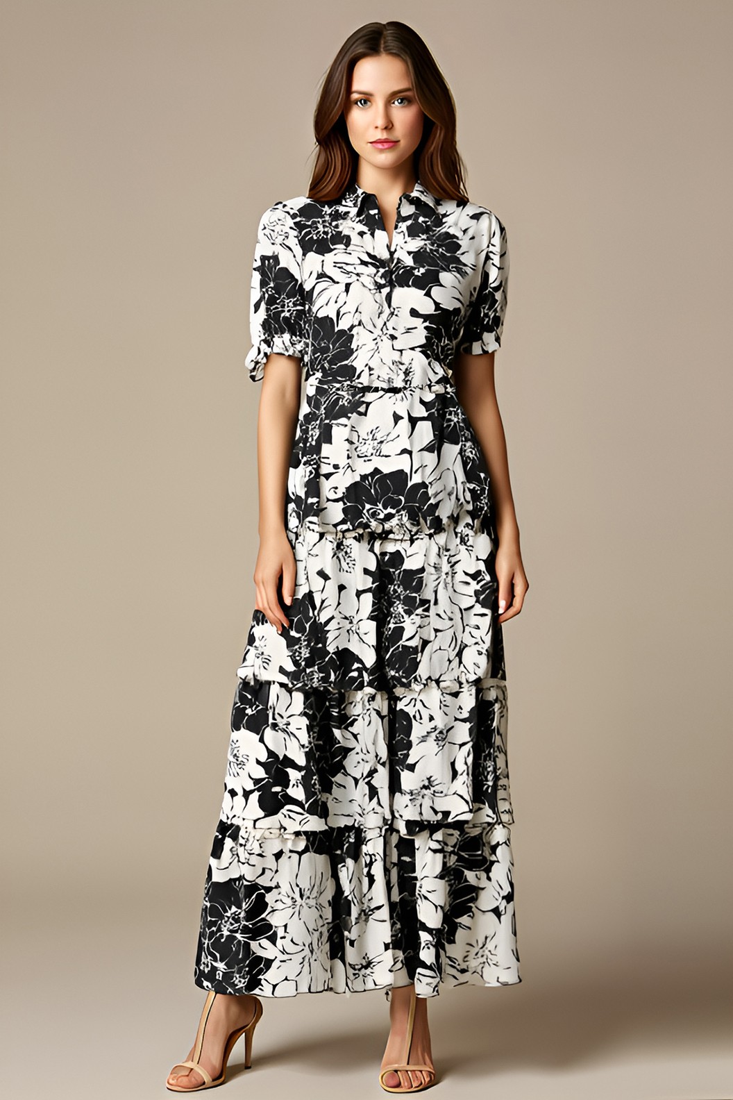 Black & Ivory Floral Shirt Maxi Dress (Talla L) thumbnail