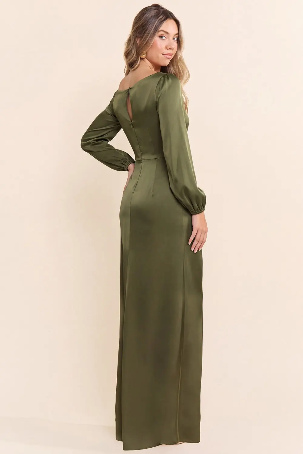 Olive Slit Satin Maxi Dress (Talla L) thumbnail