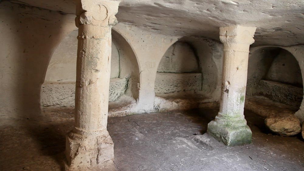 Israel, Adullam - Khirbet Borgin - Burial Caves with columns