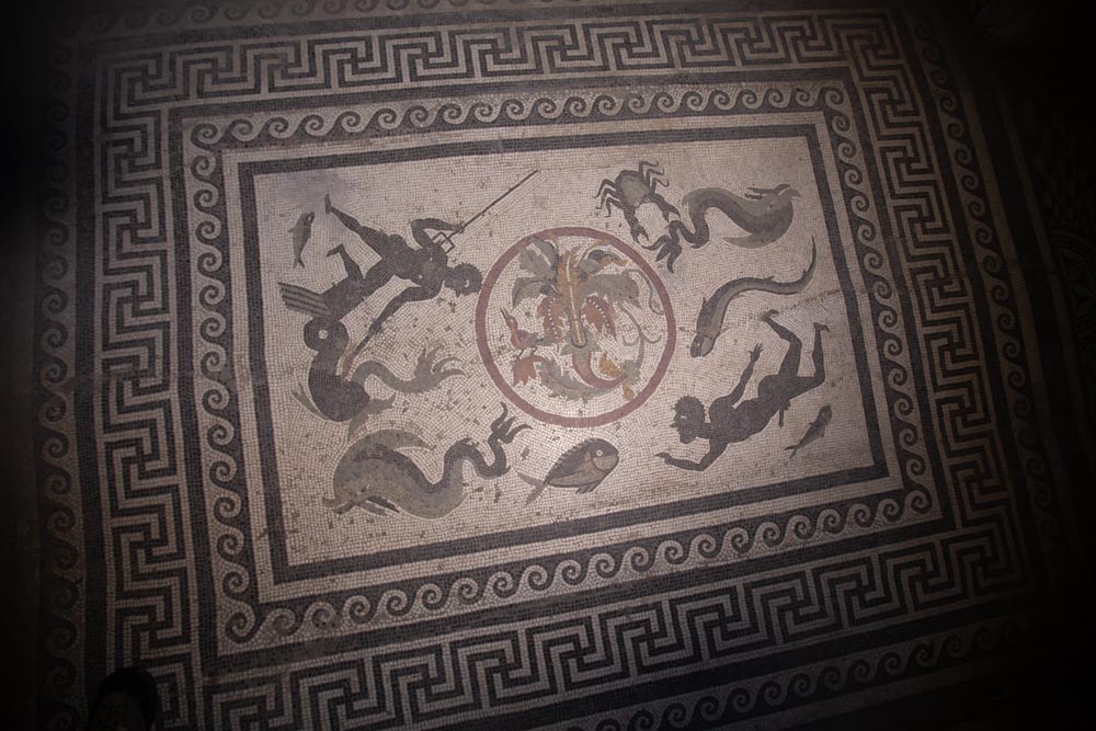 Italy, Pompeii, House of Menander,  Caldarium, mosaic with sea creatures