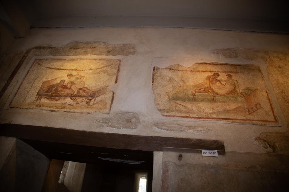 Italy, Pompeii, Brothel, building with small cells and frescoes