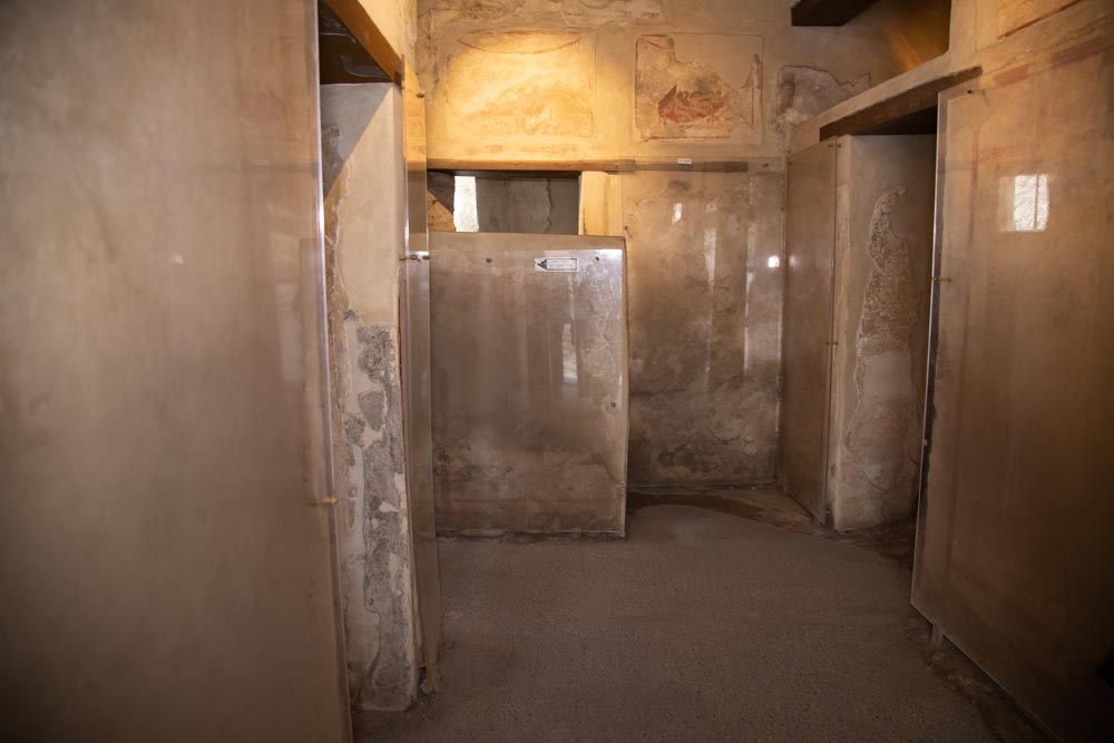Italy, Pompeii, Brothel, corridor with frescoes